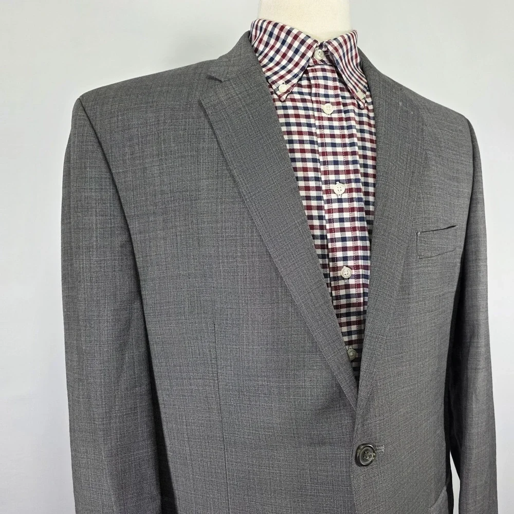 Chaps Men's‎ Sport Coat Blazer Two Button Gray Heather Sharkskin Wool 46R